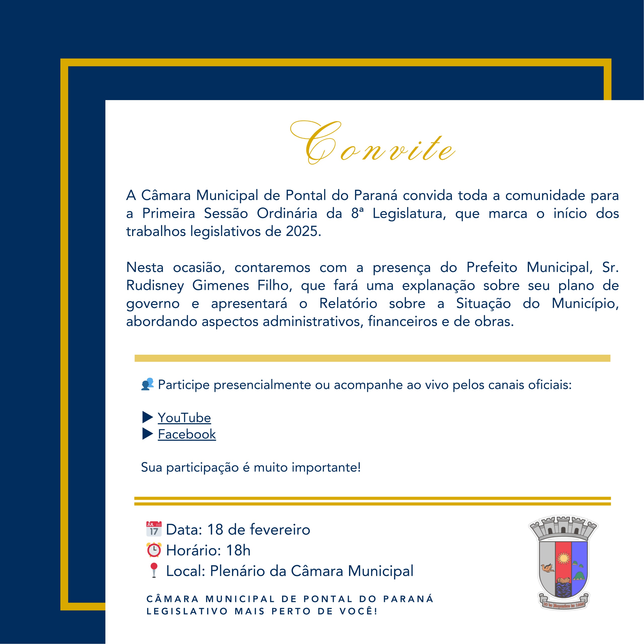 Convite para a 1ª Sessão Ordinária de 2025